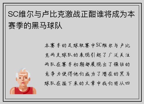 SC维尔与卢比克激战正酣谁将成为本赛季的黑马球队